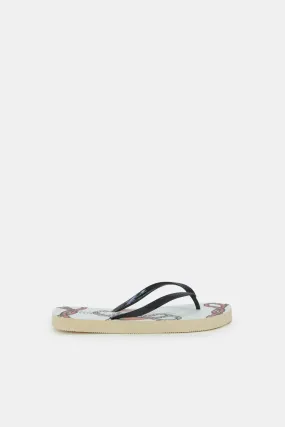 Women Beige Chain Print Flip Flop