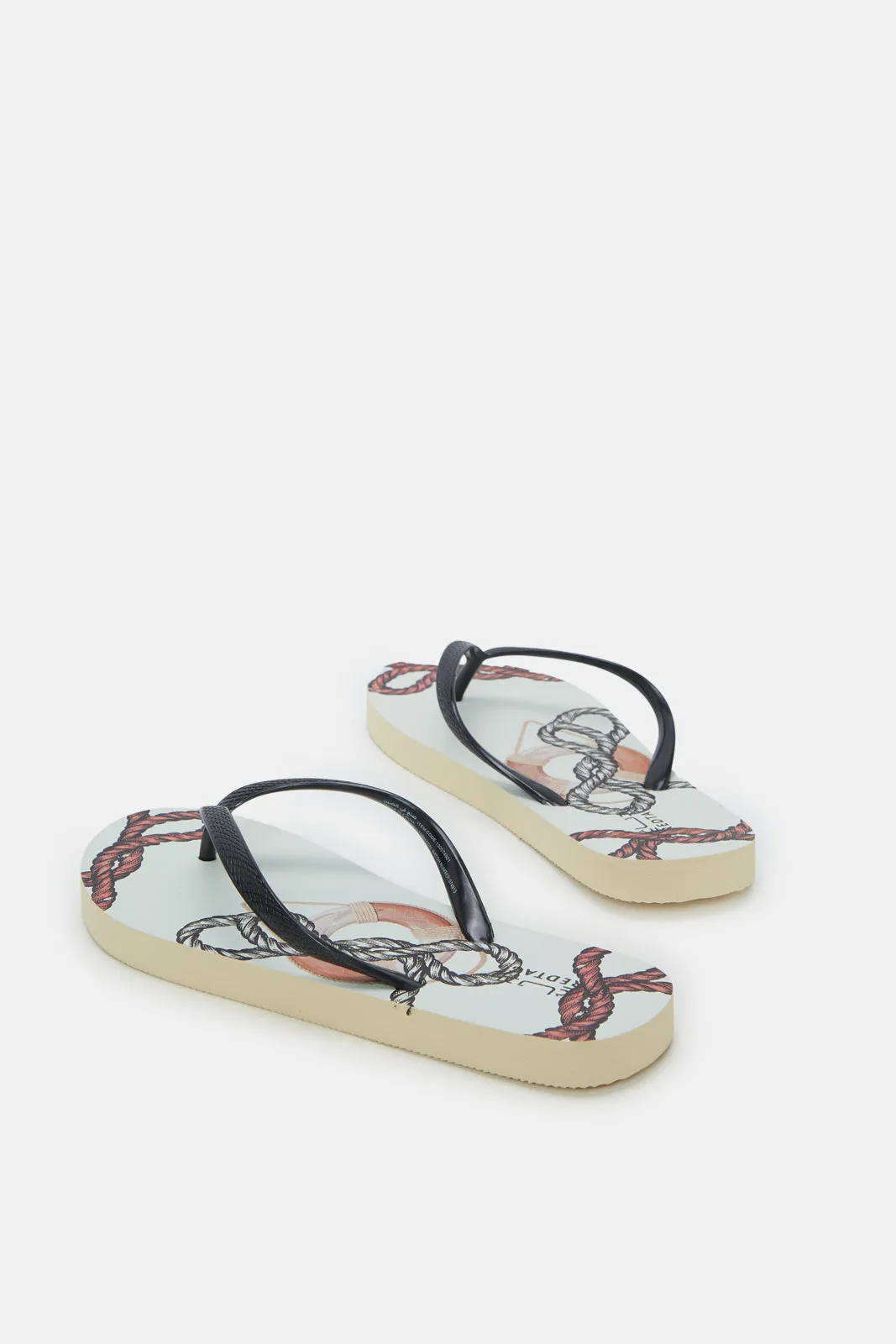 Women Beige Chain Print Flip Flop