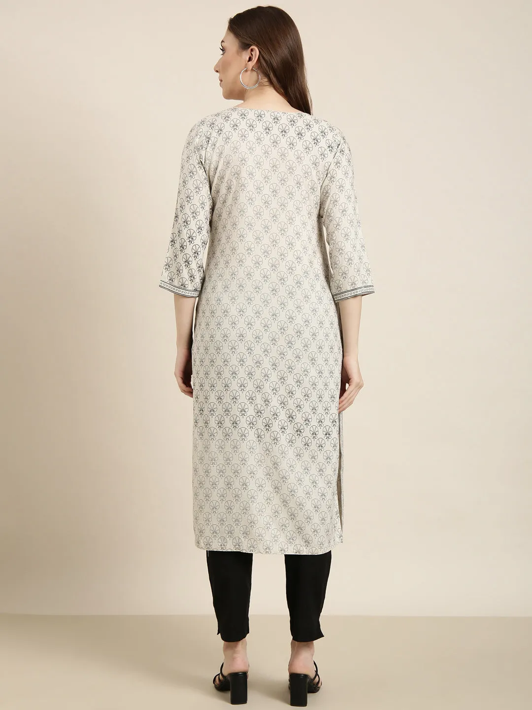 Women Straight Grey Floral Kurta