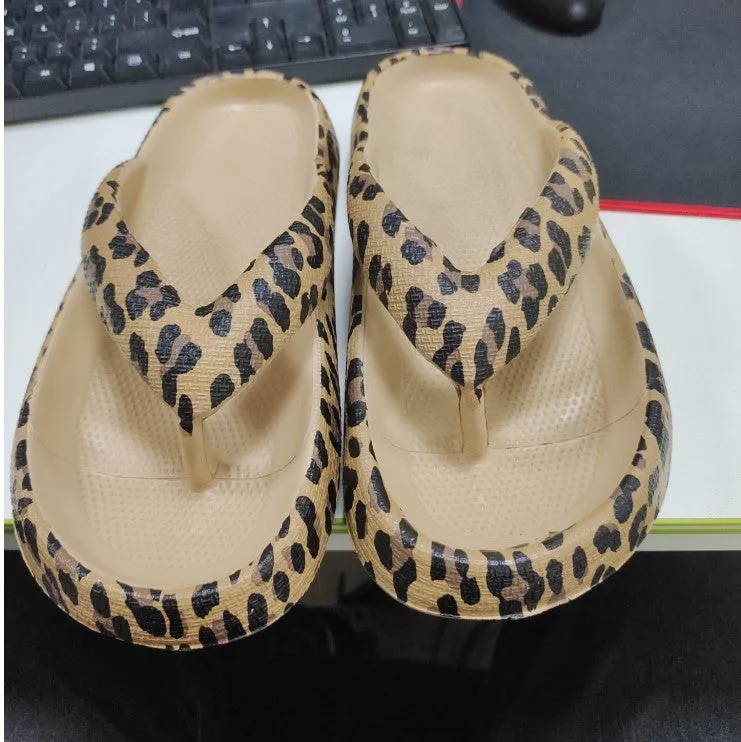 Women's Foam Leopard Print Slide Slippers Thick Sole Flip Flops